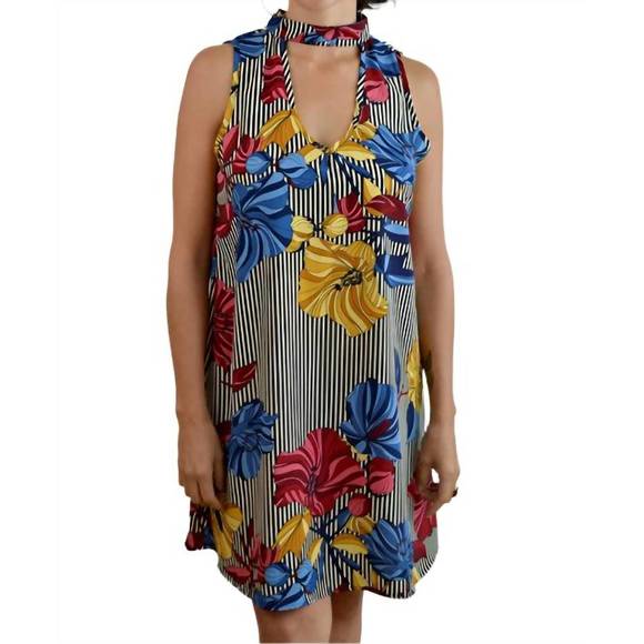 NEW SUN & MOON floral choker sleeveless mini dress in ivory black - Picture 1 of 5